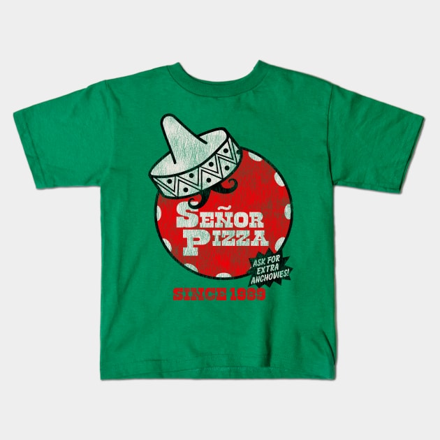 Señor Pizza Loverboy Worn Out Kids T-Shirt by Alema Art